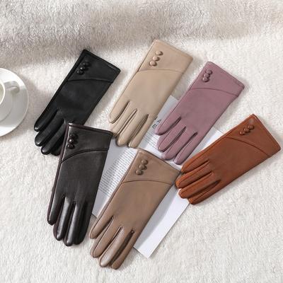 PU Leather Winter Gloves Warm Skiing Gloves New Full Finger Gloves  Autumn and Winter