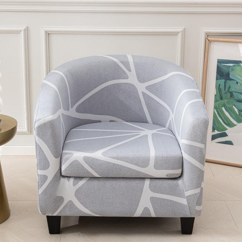 Club Chair Slipcover 2 Piece Stretch Printed Round Barrel Chair Covers Removable Tub Chair Slipcover With Elastic Bottom