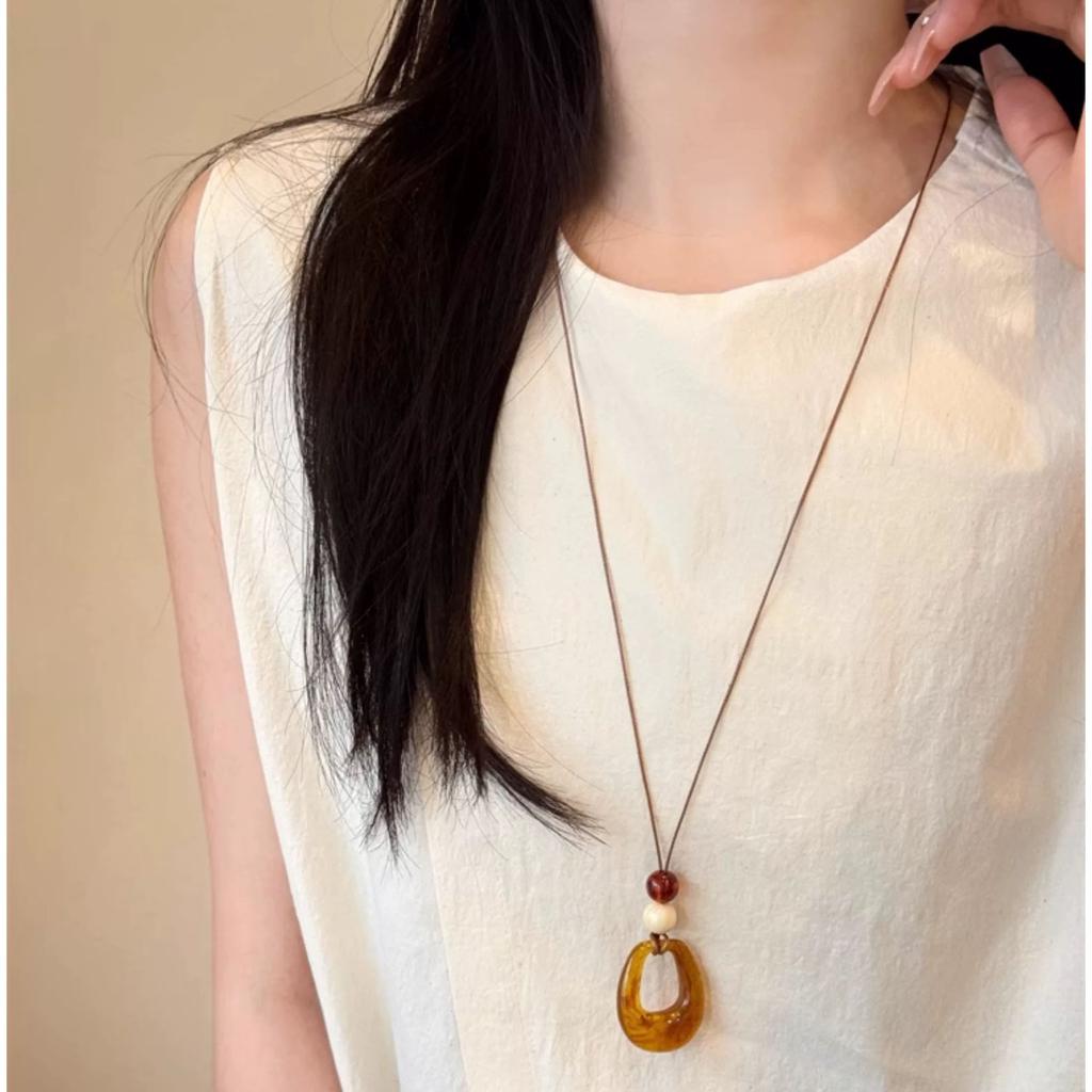 Coffee circle braided rope necklace women's simple fashion high-end long sweater chain light luxury niche accessories