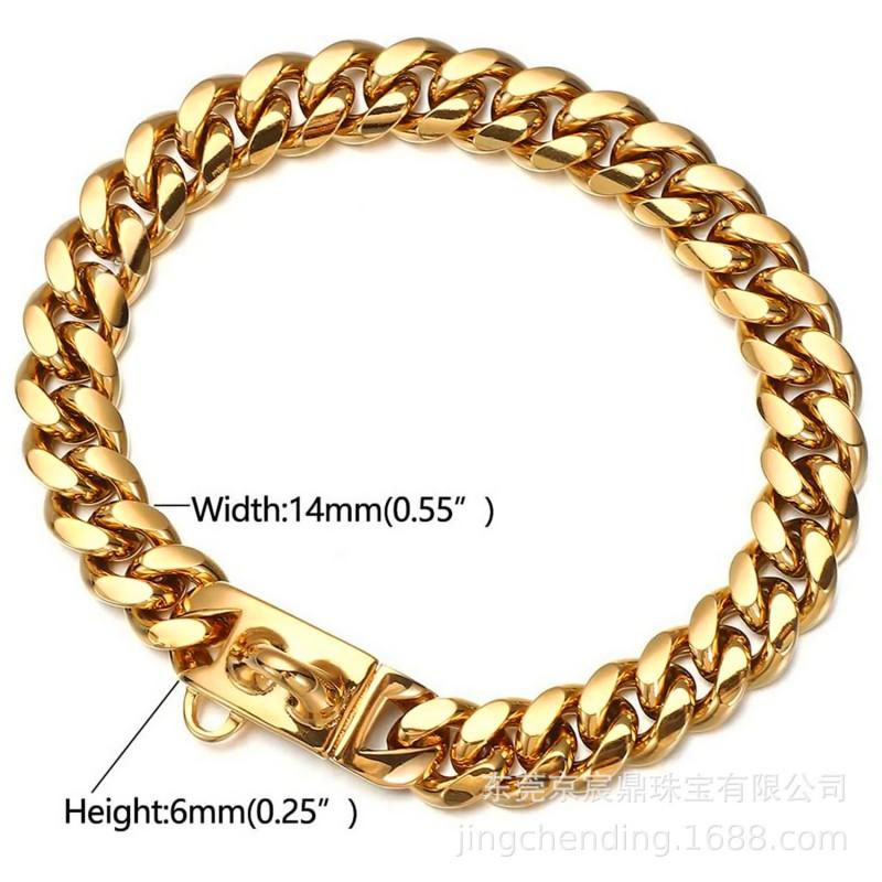 14mm Gold-Plated Stainless Steel Dog Collar Chain Hip Hop Style Pet Necklace Large Dogs