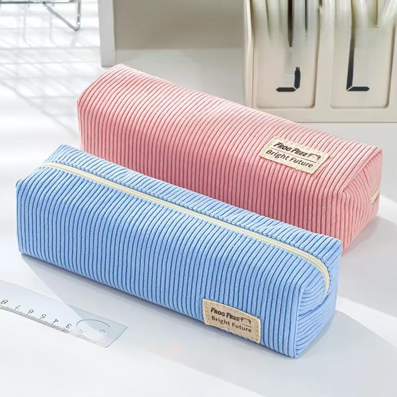 Retro Corduroy Solid Color Pencil Case Pen Box Artistic Minimalist Stationery Storage Bag Pencil Pouch School Student Supplies