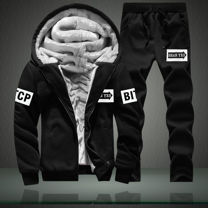 Plus Size 8XL Men's Casual Sportwears Sets Tracksuit Thick Winter Autumn Printed Sports Suit Loose Hooded Hoodies Long Pant Two Piece Men