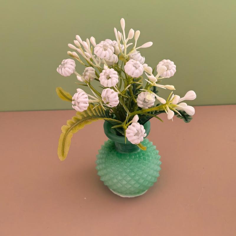 1Pcs 1:12 Dollhouse Simulation Vase Flower Outdoor Diy Accessories Miniature Resin Colorful Floral Plants Potted Model