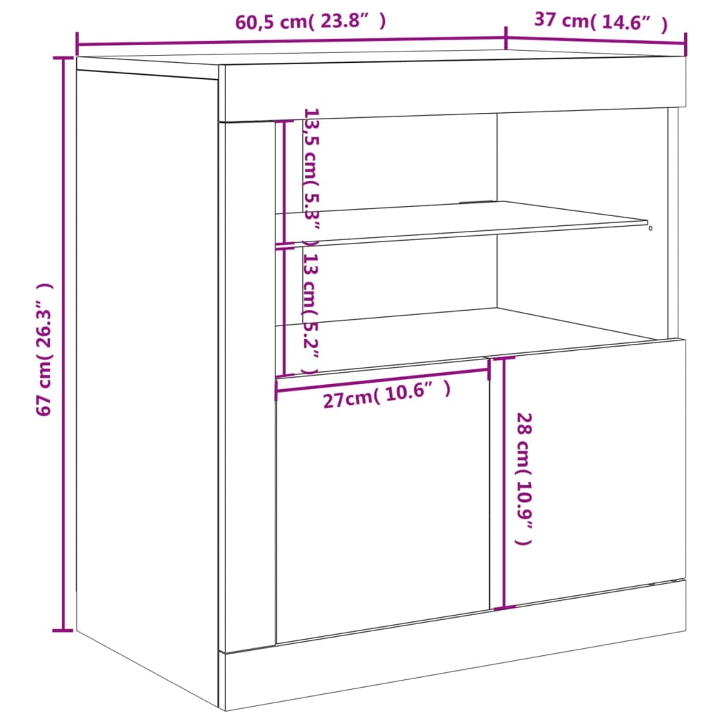 Sideboard with LED Lights Grey Sonoma 60.5 x 37 x 67 cm