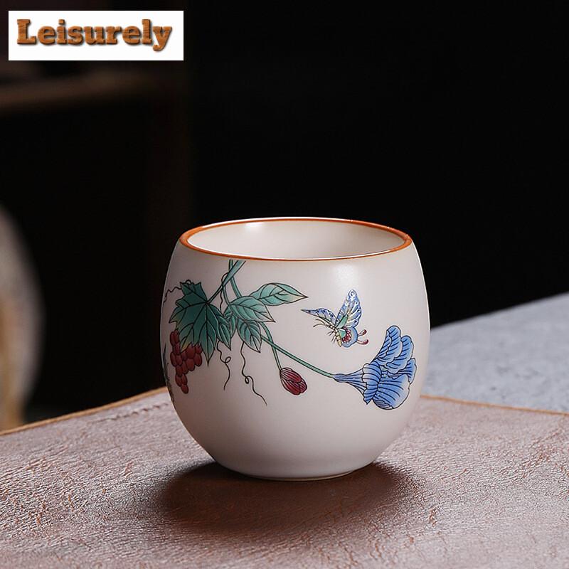 Handmade Ru Kiln Ceramic Teacup Hand-painted Landscape Master Cup Ice Cracked Glaze Large Tea Bowl Opening Chazhan Kungfu Teaset
