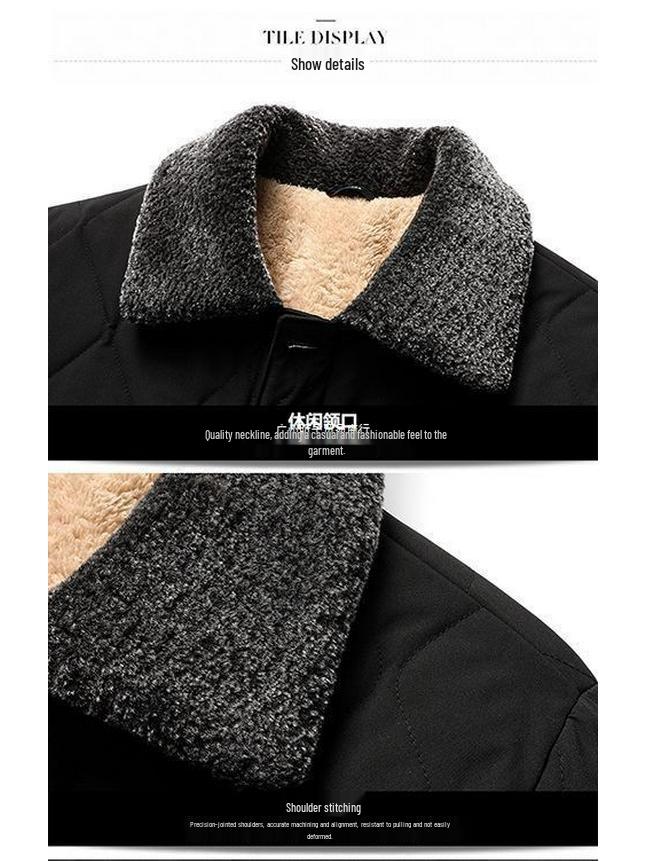 Men's Winter Thickened Lapel Jacket - Plus Velvet, Warm, Loose Fit for Middle-aged & Elderly