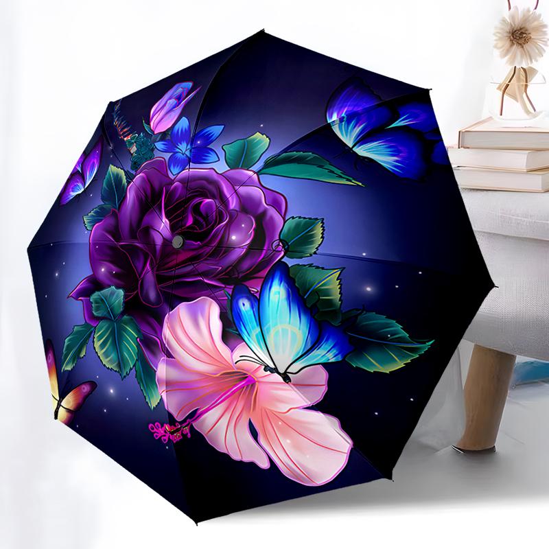 Schöner Roter Rosen-Regenschirm, Leicht und Tragbar, 8-Rippen-Eisenrahmen, Perfekt für Reisen im Freien, Wohnaccessoire, Weihnachtsgeschenk