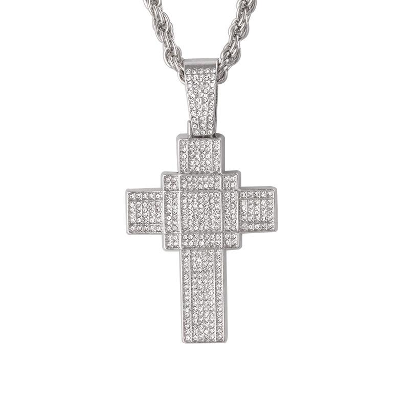 Europäische & Amerikanische Hip Hop Diamant Kreuz Halskette - Retro Legierung Mode Schmuck Anhänger