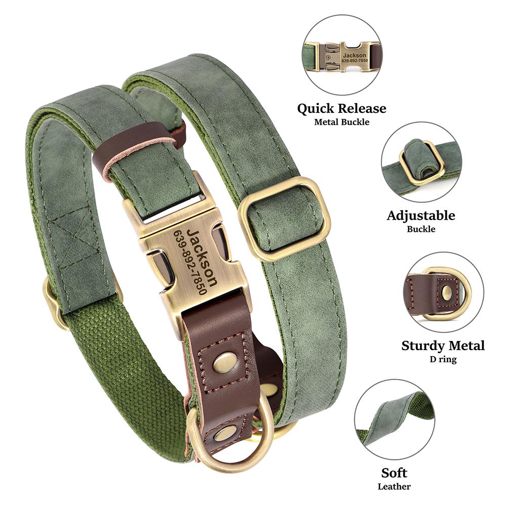 Personalized Dog Collar Leash Durable Nylon Leather Dog Buckle Collars Necklace Pet Walking Leash For Small Medium Dogs Pitbull