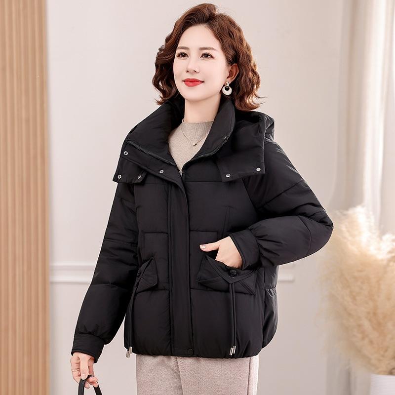 Middle-aged and elderly down cotton-padded clothes women's short hooded winter new fashion cotton-padded clothes plus size mother's cotton-padd