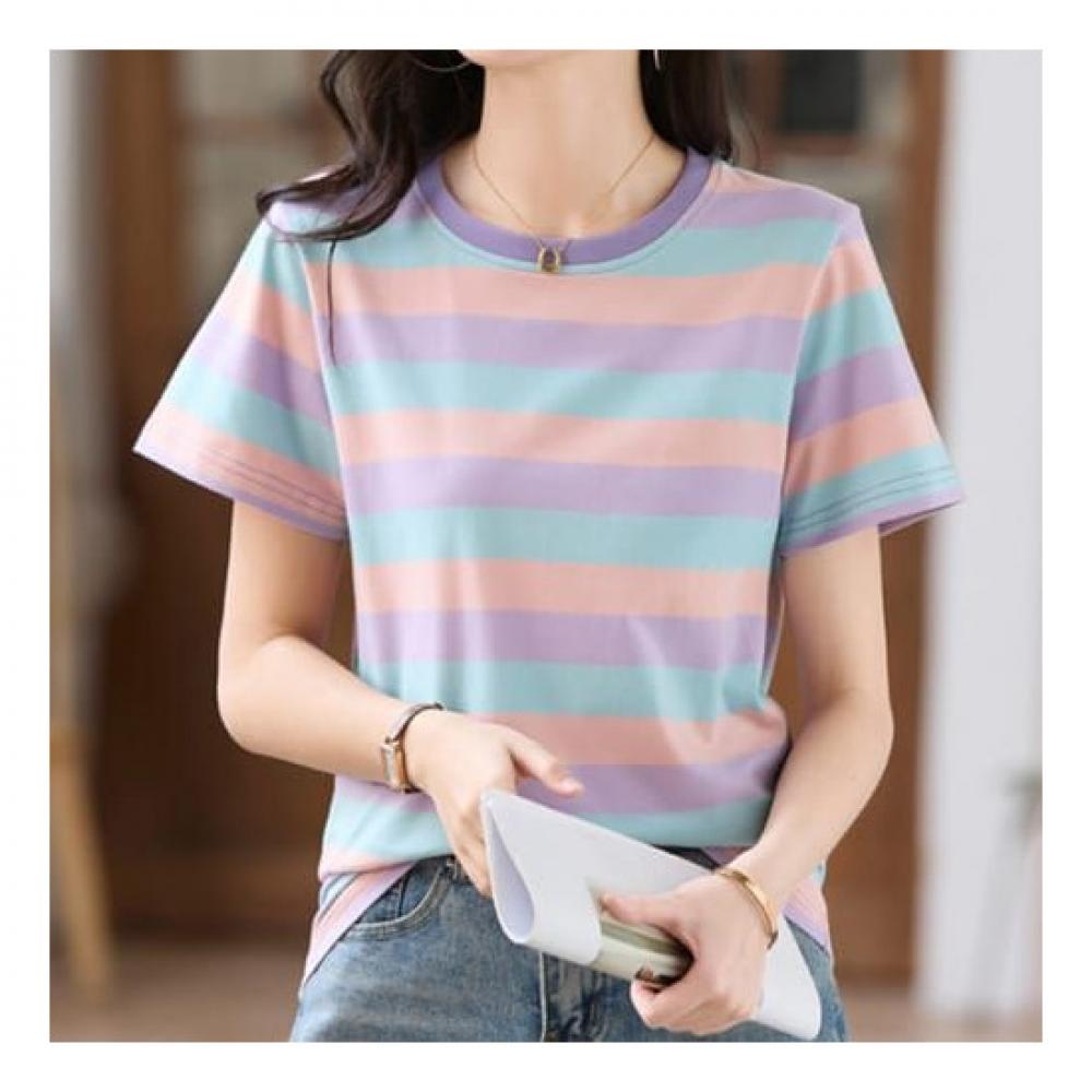 Navava NT1591 STripe Color Block Round Neck ShorT Sleeve T shirT
