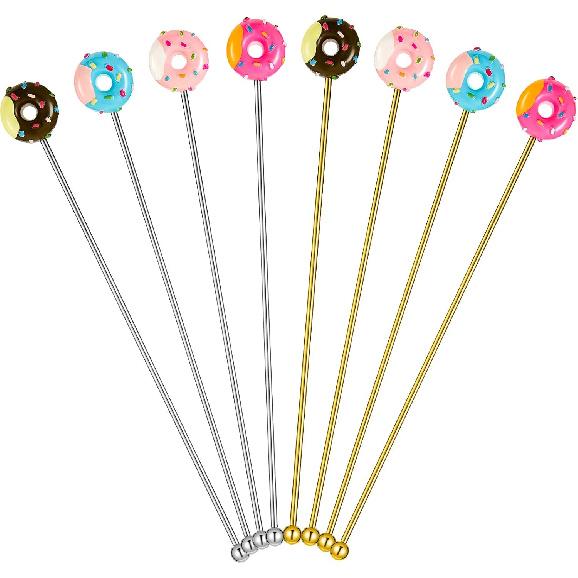 Patelai 8 Pcs Stainless Steel Donut Stirrers Reble Coffee Beverage Stirrers 7. 5   l Swizzle Cocktail Sticks Long Handle Spoons for Donut Gift Party