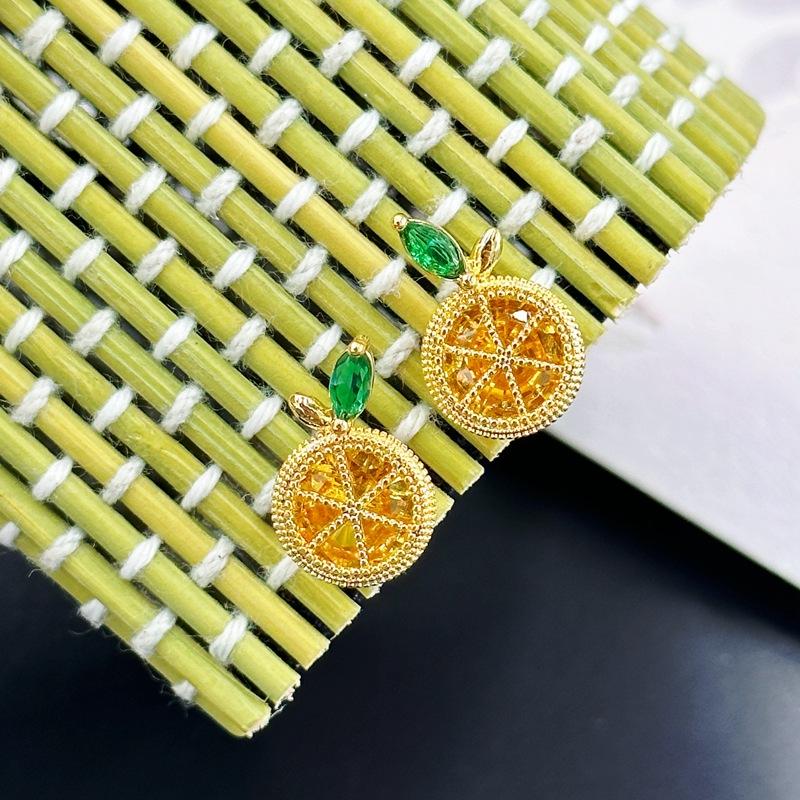 Simple Temperament Zircon Orange Fruit Earrings Fresh Lemon Orange Stud Earrings