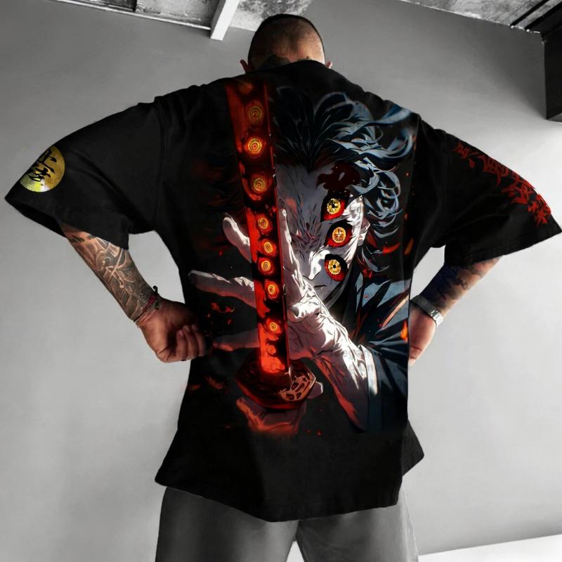 Demon Slayer Halloween Joint T-shirt 2025 Men's Summer New Kokushibo Anime Print American Trend Casual Loose Short Sleeved Top