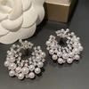 Vintage Silver Color Big Pearl Hoop Earrings for Women Exquisite Metal C-Shape Irregular Semicircular Earring Fashion Jewelry
