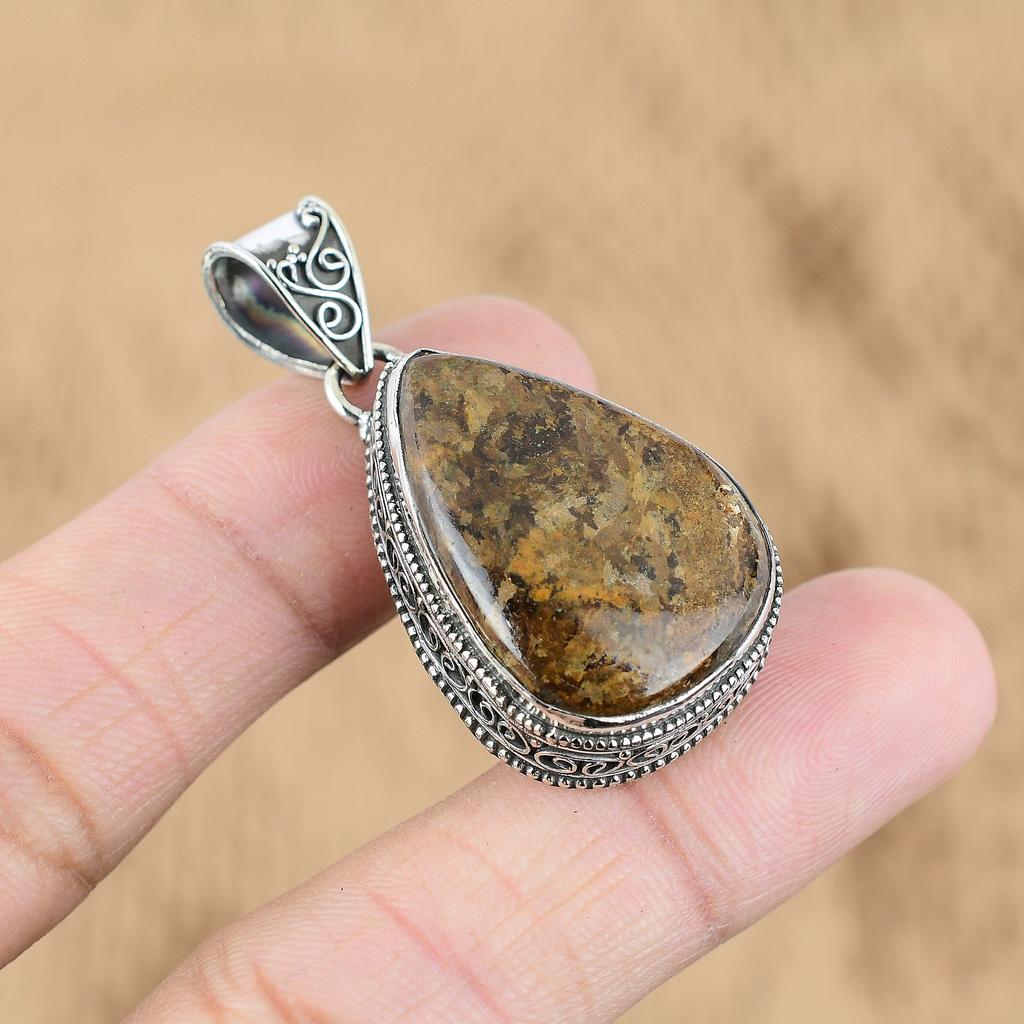 Gift For Women Pendant Vintage 925 Sterling Silver Natural Bronzite Gemstone