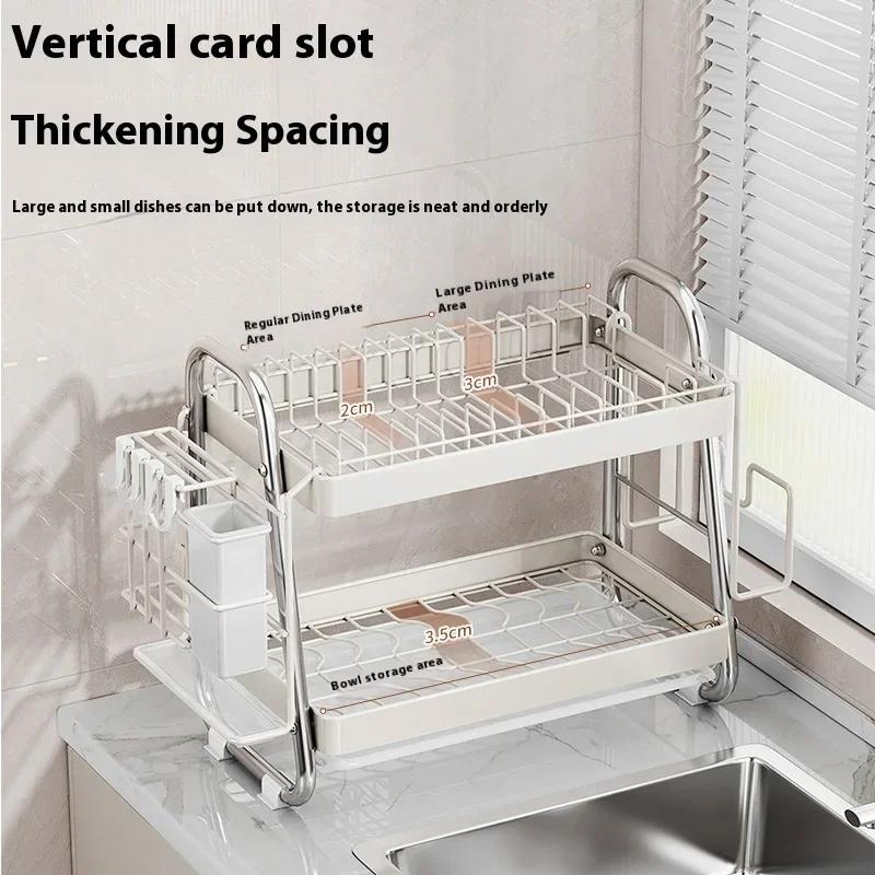 Kitchen Dish Drying Rack 2/3 Tiers Kitchen Utensils Storage Rack Bowls Knife Fork Pot Holder Dinnerware Storage Rack