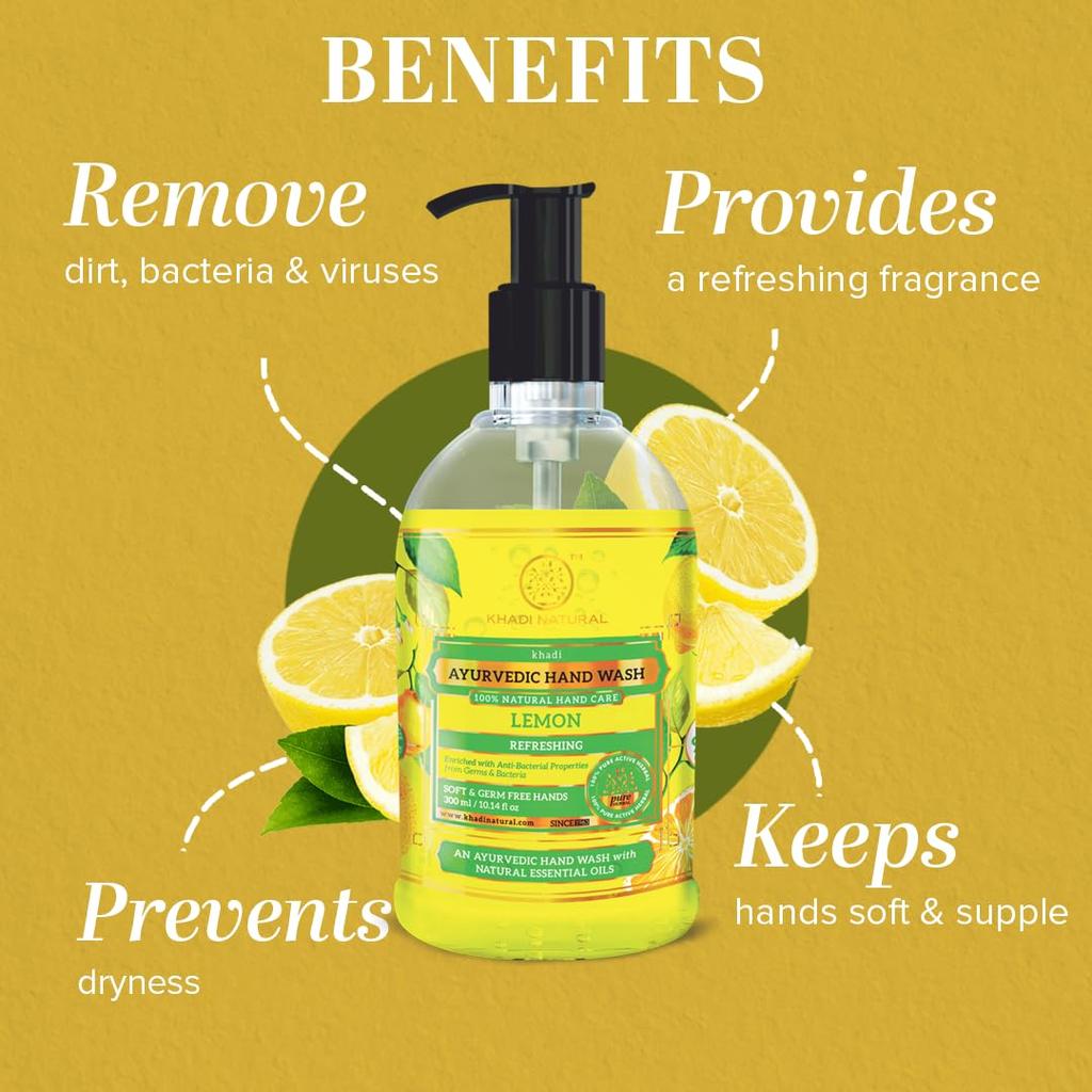 KHADI NATURAL Zitronen-Handseife 300 ml Tiefenreinigung Parabenfrei Erfrischend Tägliche Anwendung Für Alle Hauttypen