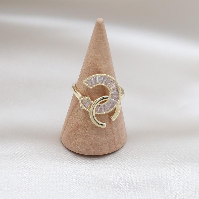 Korea Design Fashion Jewelry 14K Real Gold Plated Letter Cross Zircon Ring Luxury Women's Prom Party Opening Adjustable Ring