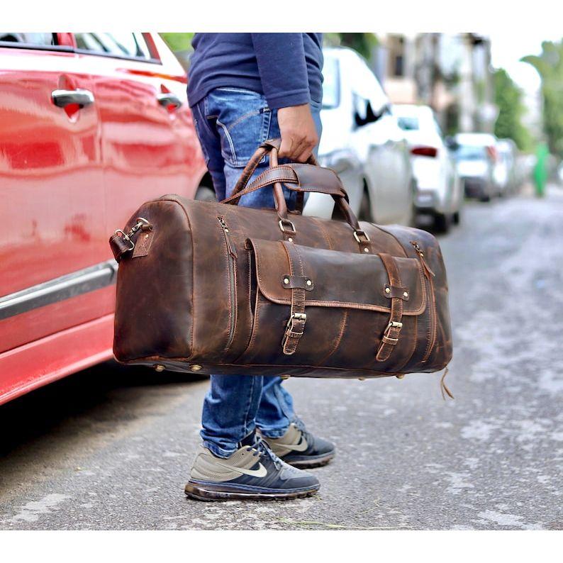 Full Grain Leather Duffle Bag/Monogrammed Genuine Leather Weekender Bag/Leather Holdall/Overnight Bag For Men/Personalized Gift For Him/Gift