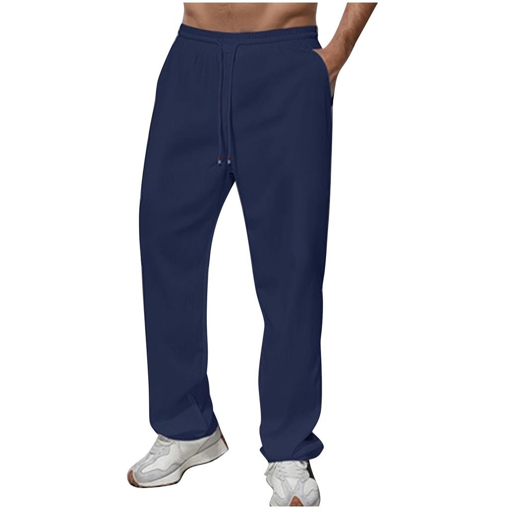 Men's Athletic Casual Pants, Straight Leg Loose Fit Pocket Drawstring Trousers