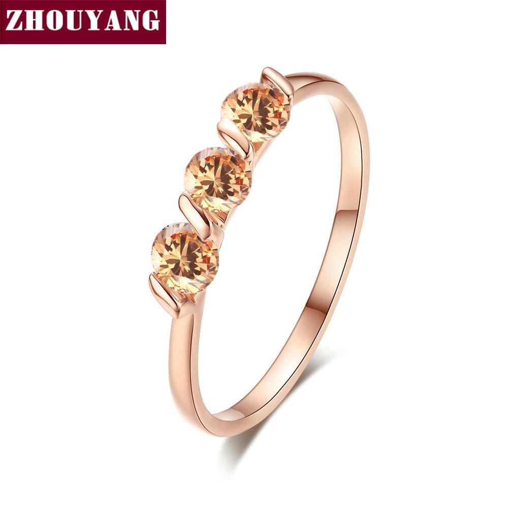 ZHOUYAN Engagement Wedding Ring For Women Classic Simple CZ Austrian Crystal Dainty Ring Rose Gold Color Fashion Jewelry R067