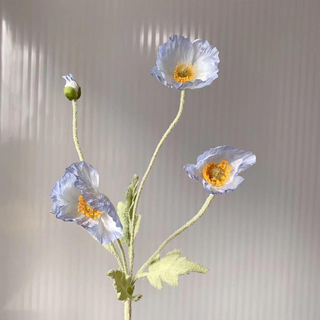 Silk Poppy Flower Flocking Simulation with 4 Heads for Decorative Photography