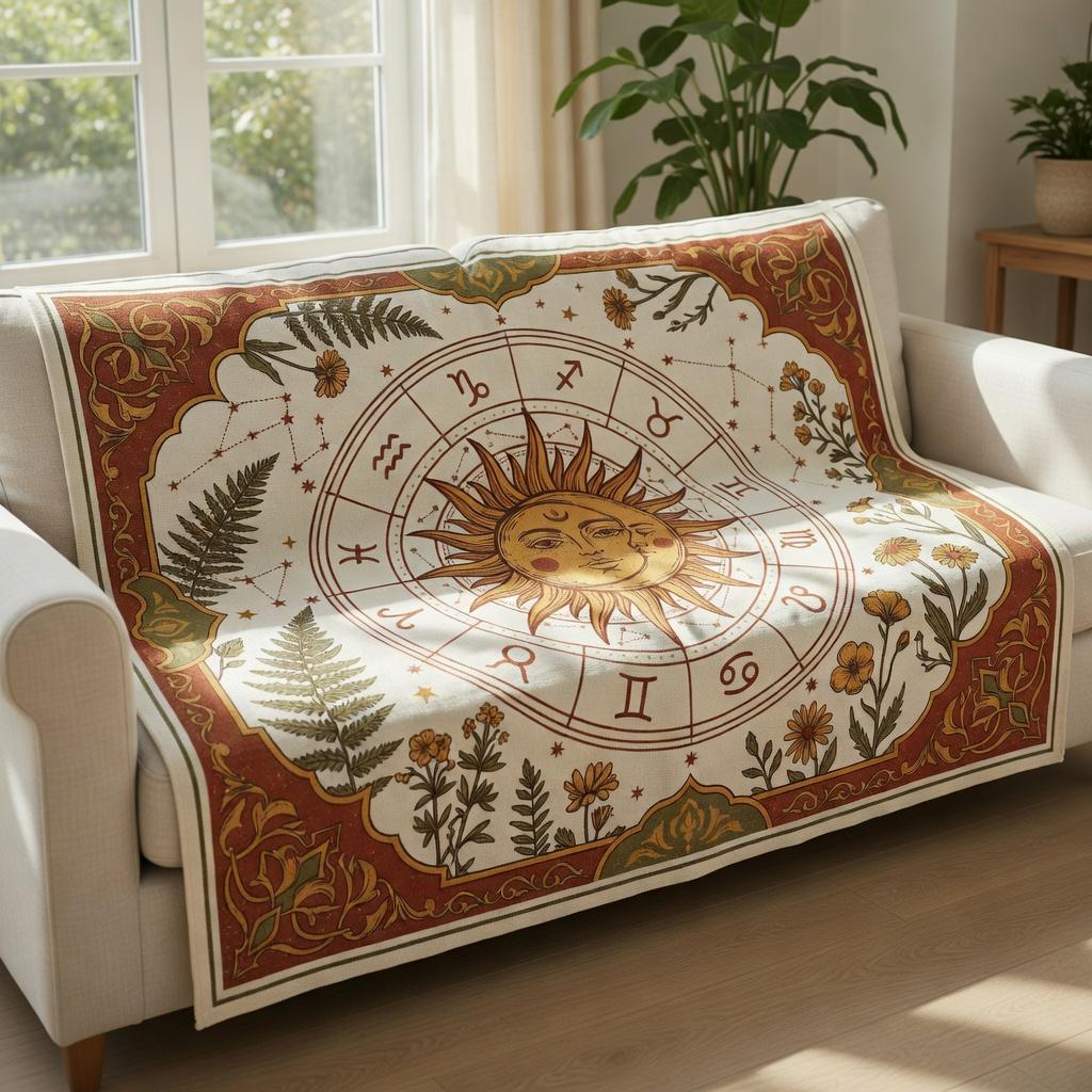 Mystical Zodiac Sun Moon Throw Blanket Aesthetic Astrology Tapestry Bohemian Wall Decor Vintage Bedspread Couch Cover
