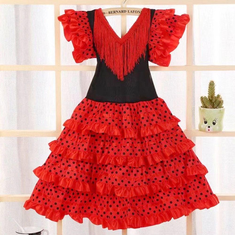 Short Sleeve Spanish Dance Dress Dot Design Gypsy Dress Fashion Traditional Spanish Dress Carnival
