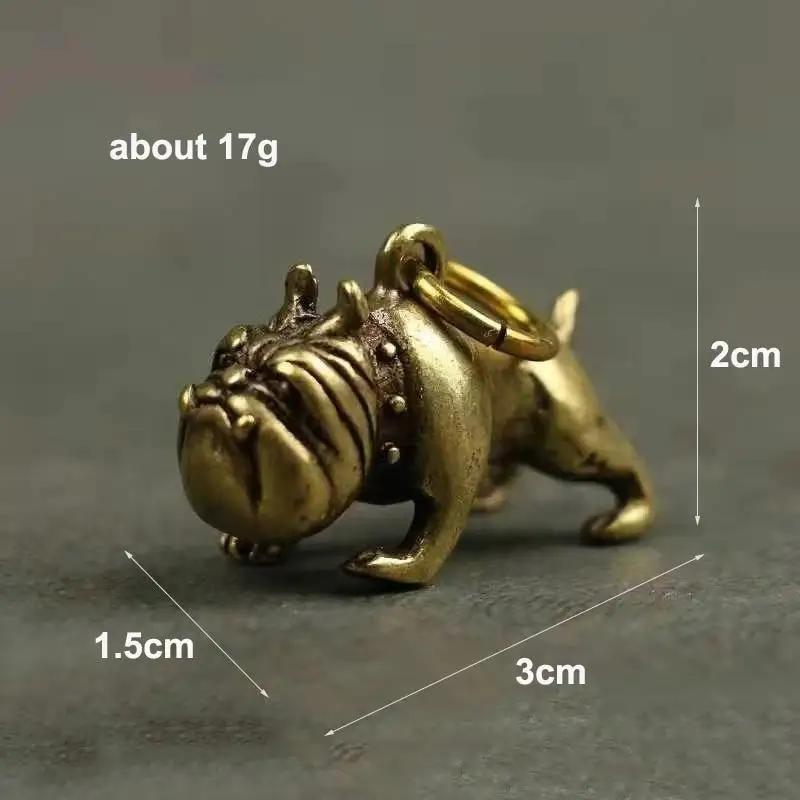 Pure Brass Cute Cartoon Dog Key Chain Pendants Vintage Metal Copper Animal French Bulldog Pug Figurines Keychain Hanging Jewelry.