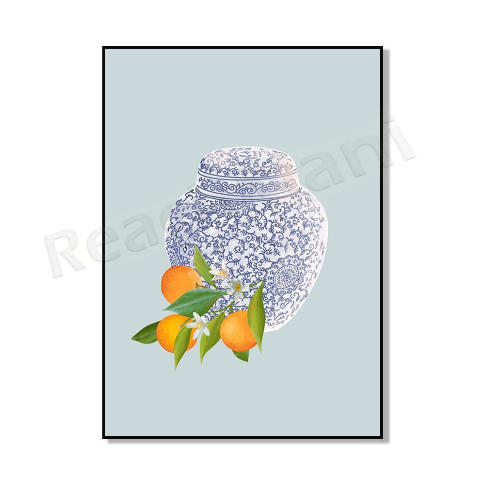 Ginger Jar Art Orange Wall Art Poster, Blue Chinoiserie Vase, Academic Wall Art, Traditional Asian Vase Print, Ginger Jar Print