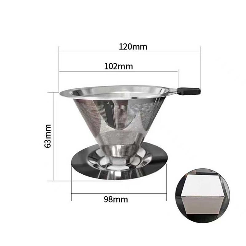 Stainless Steel Pour Over Coffee Filter Ultra Fine Mesh Space Saving Reusable Dripper for Office Staff Coffee Making