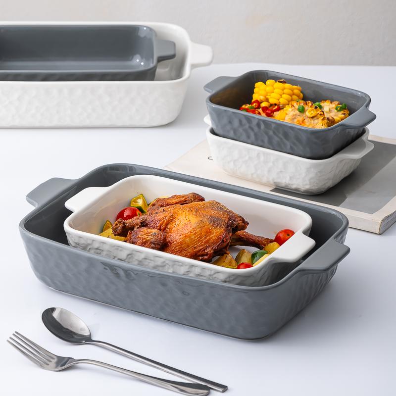 Household Ceramic Binural Baking Tray Nordic New 8 Inch Solid Cheese Baked Rice Dining Plate Oven Microwave Special Tableware