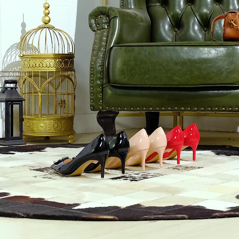 Fashion European And American Banquet High Heels Slim Heels Shiny Patent Leather Shallow Mouth Pointed Toe Shining Rhinestone High Heels