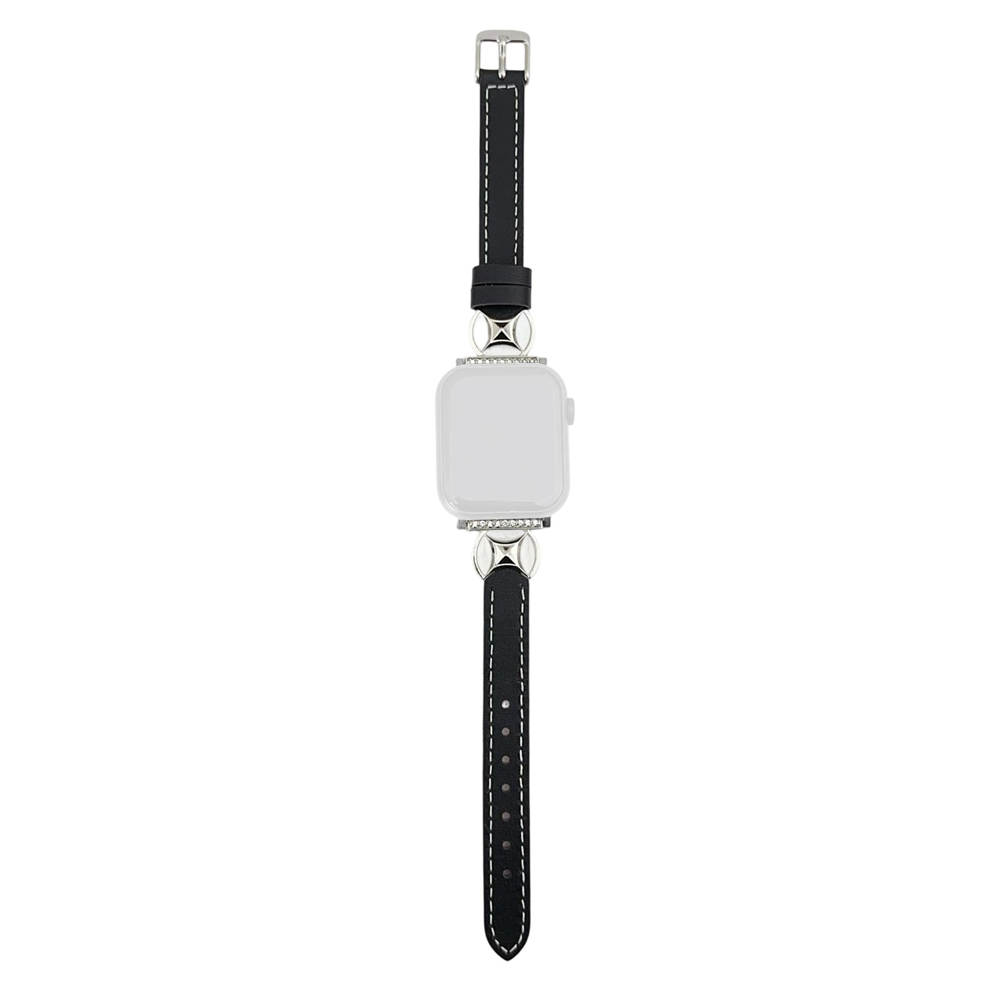 

Watch Band For Apple Watch Series 10 9 8 7 SE 6 5 4 3 2 1 42mm 41mm 40mm 38mm Coin Shape Connector Genuine Cow Leather Strap Black