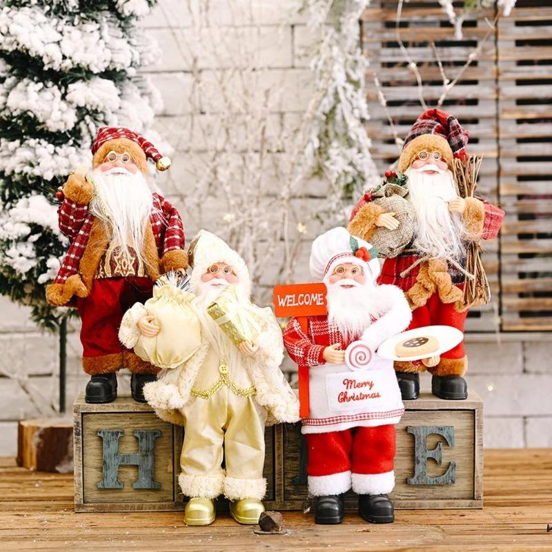 Christmas Standing Santa Claus Figurine Dolls, Cute Xmas Decor Ornaments, Tabletop Fireplace Office Indoor Home Party Decorations