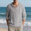 Men's Autumn Sports Casual Long-Sleeved Shirt Cotton-Linen Blend Hooded Pullover Sweatshirt Versatile Loose-Fit Beach T-Shirt
