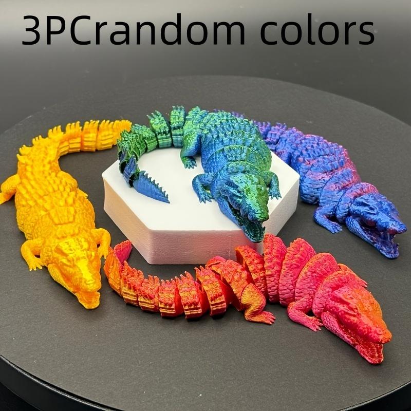 3Pc [Crocodile Model] | Colorful 3D Printed Plastic Decorations For Home, Office Or Car (Random Colors)