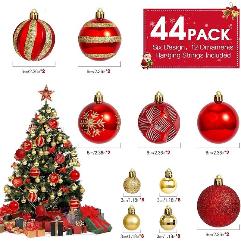44Pcs Christmas Ball Ornaments 3-6cm shatterproof Christmas Hanging Ball Christmas Tree Decoration Home Party 2026 New Year Gift