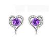 Zhenrong Silver-Plated Heart-Shaped Amethyst Imitation Stud Earrings for Women – Anti-Allergy Korean Style Jewelry