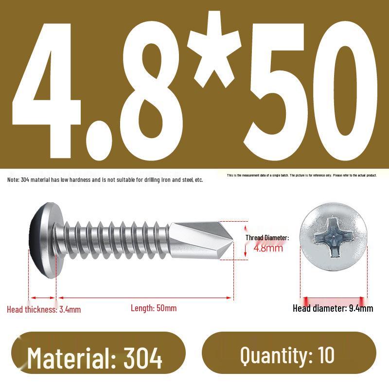 Stainless Steel 304 Phillips Round Head Self-Drilling & Tapping Screws, M3.9/M4.8/M5.5 Swallowtail Bolts