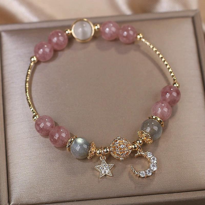 Unique Light Luxury Fashion Agate Beaded Bracelet Star Moon Pendant Bracelets For Women Girls Sweet Temperament Jewelry Gifts 1PCS