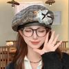 Hat Women's Autumn and Winter Retro Plaid Beret British Atmosphere Versatile Painter Hat Sweet Bow Octagonal Hat