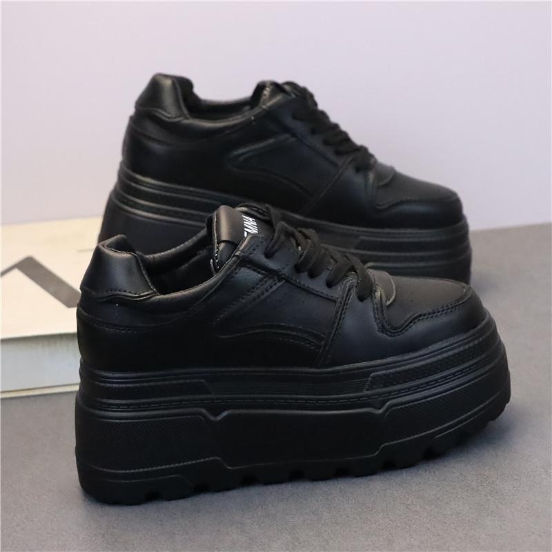 Fashion 8CM Platform Sneakers for Women White Shoes Heel Comfortable Non Slip Genuine Leather Women Casual Shoes Walking