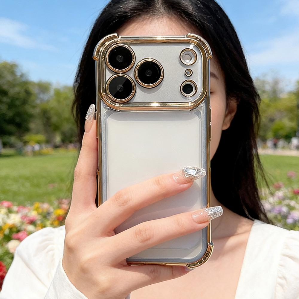 Luxury Clear Shockproof Case For iPhone 17 Air 16 15 14 13 Pro Max Plus Glitter Plating Silicone Soft Cover Transparent Shell