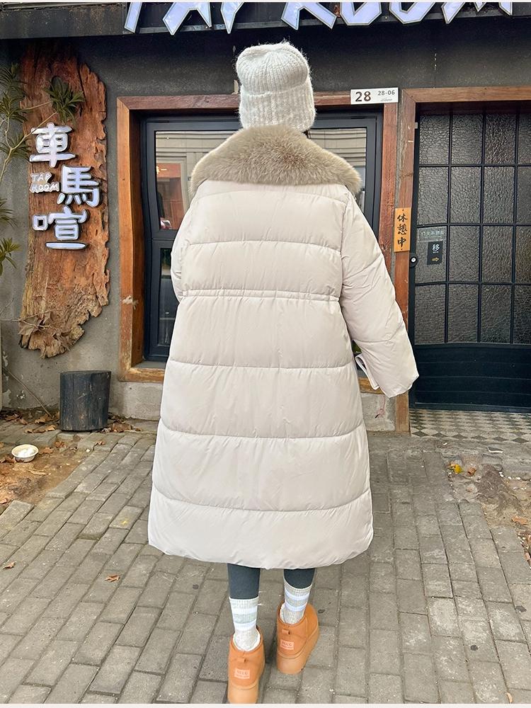 Women’s Calf-Length Windproof Thicken Warm Winter Jacket With Fur Lapel