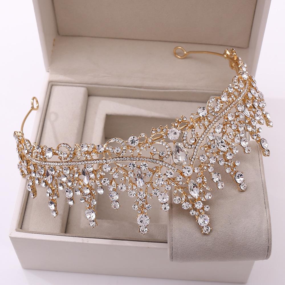 Baroque Retro  Crystal Bridal Tiaras Crown Rose Gold Peach Rhinestone Prom Diadem Bride Headband Wedding Hair Accessories