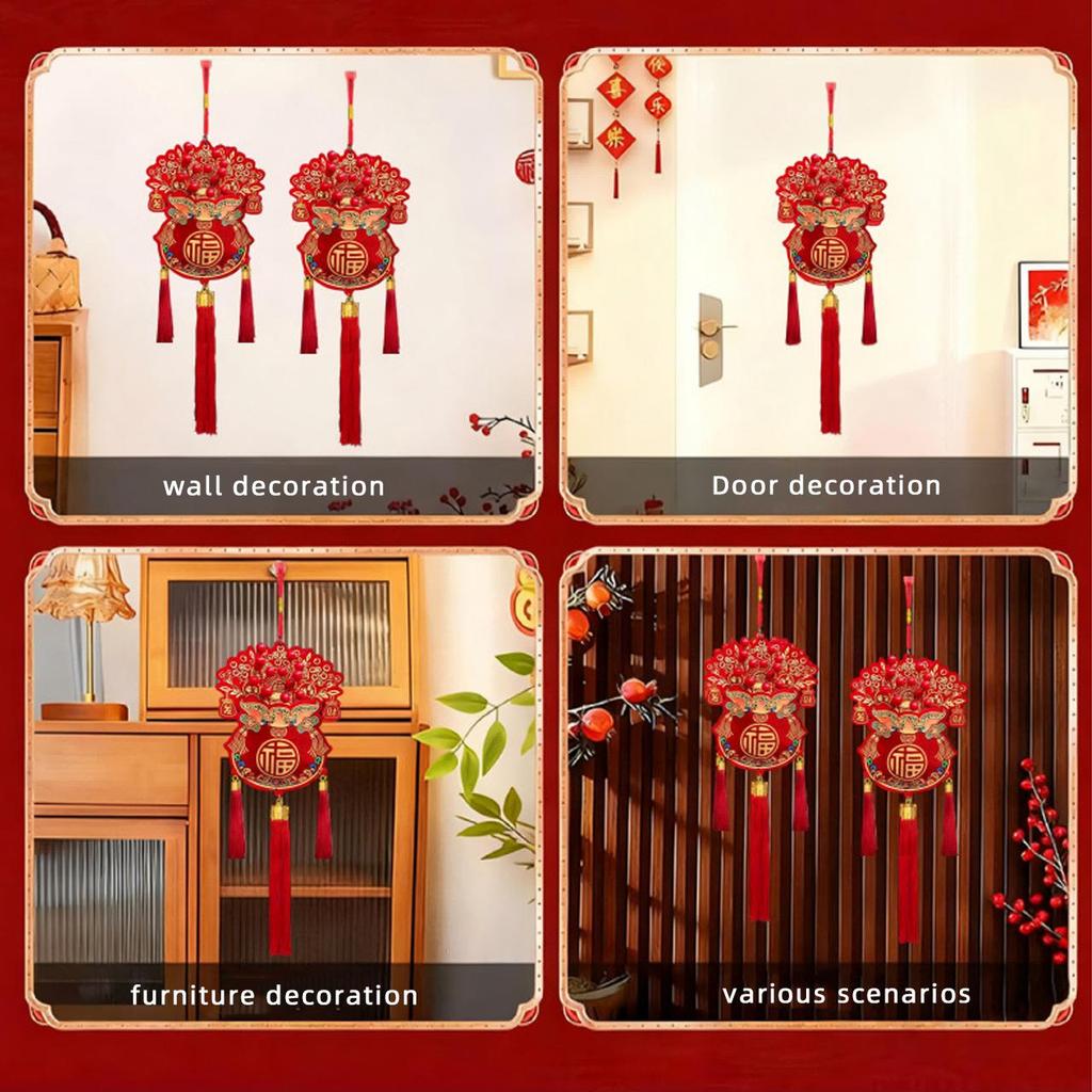 Chinese New Year Hanging Pendants Traditional Fu Character Wall Door Flag Decor Tassels Red Good Luck Spring Festival Ornament