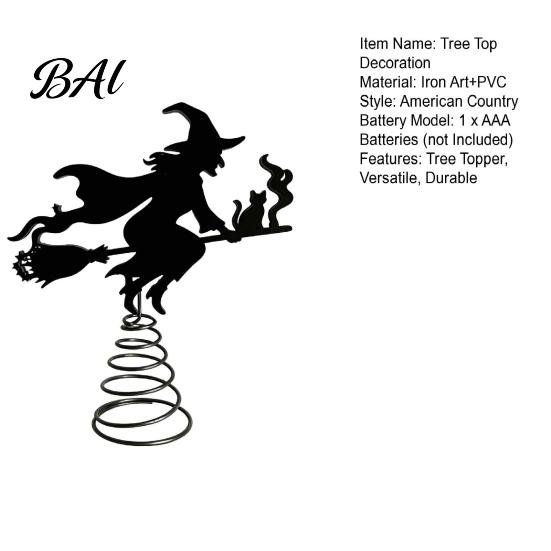 Halloween Tree Topper Witch Topper, with LED Lights, Black Iron Spooky Holiday Decor Art Silhouette Ornament, for Christmas And Party