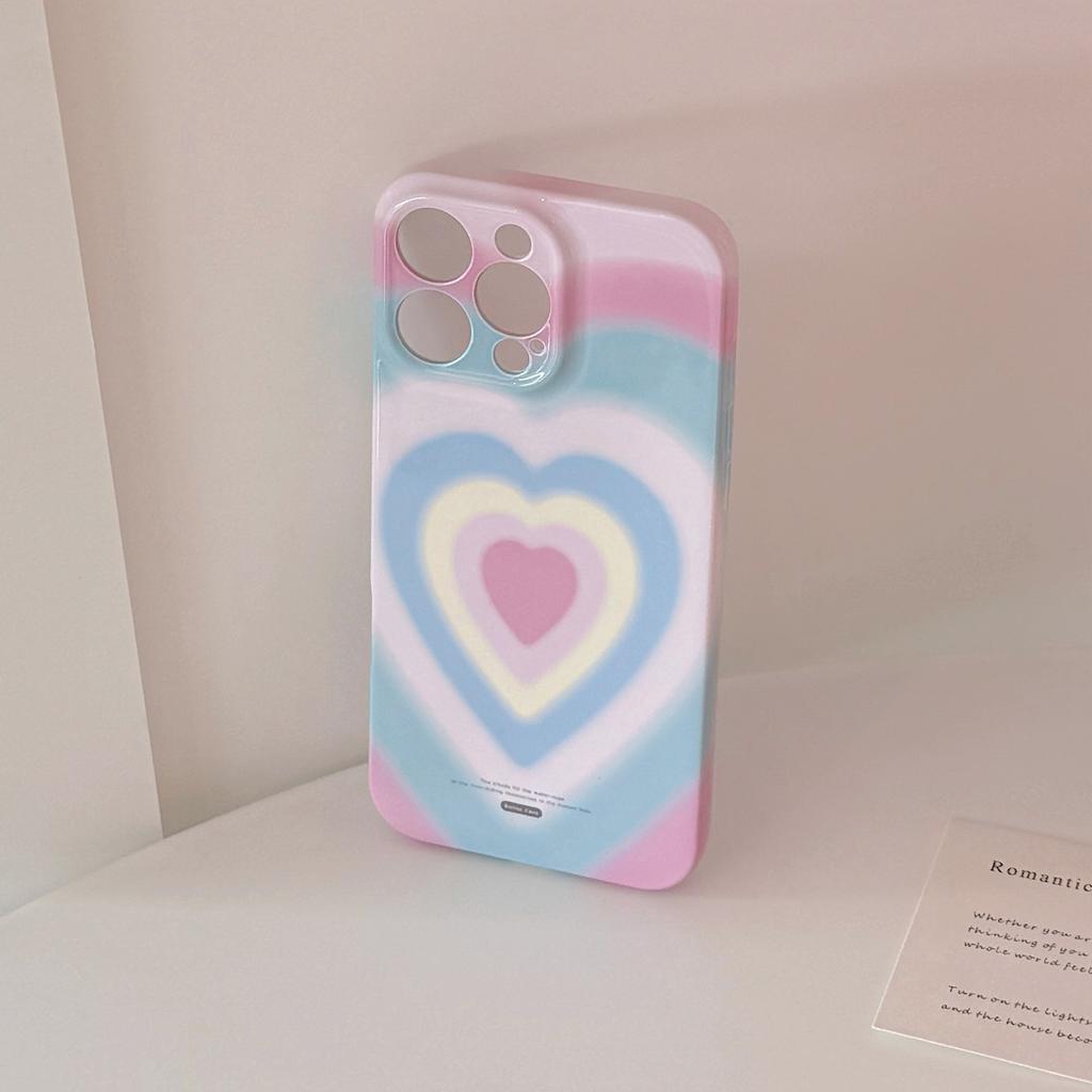 Girl's gradient heart case suitable for iPhone 16, Apple 17 Pro Max, soft film, full coverage for 13, Korean style for 15